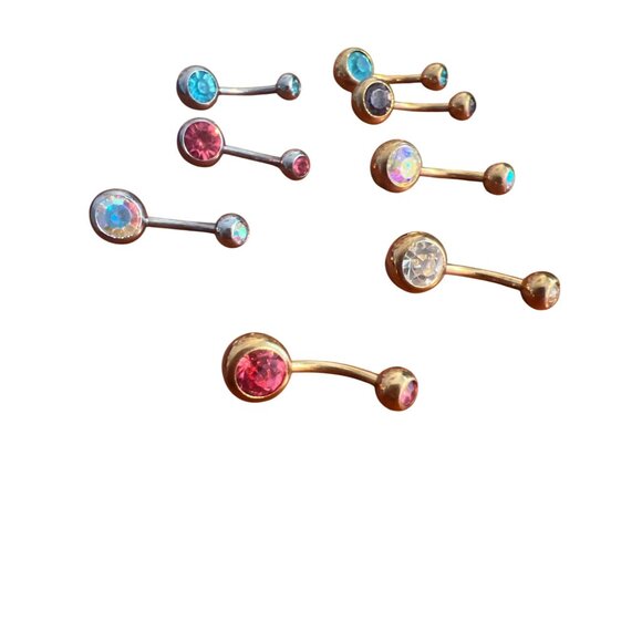 Lot Of 8 Multi Color Double Gem Belly Button Rings Gold Silver Tone Body Jewelry - Picture 1 of 4
